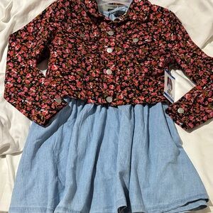 Floral Cropped Jacket with Light Blue Dress can be worn apart or together nwt L
